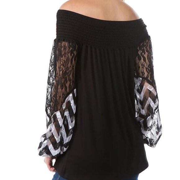 VAVA Chevron Lace Sleeves Off Shoulder Top M - Picture 3 of 16